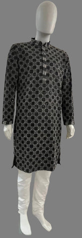 Smokey Black Chikankari Kurta Set for Men - MIRASILKS Smokey Black Chikankari Kurta Set for Men